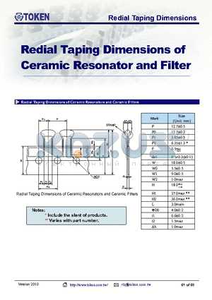 ZTACRMG datasheet - Redial Taping Dimensions