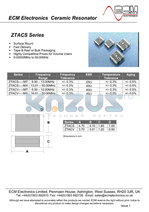ZTACS datasheet - Electronics Ceramic Resonator