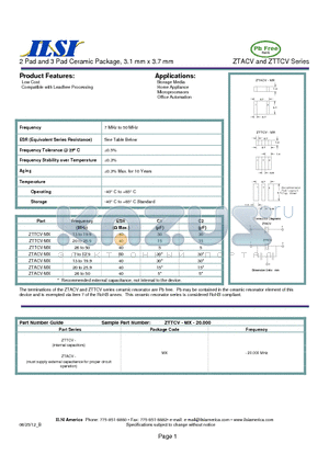 ZTACV datasheet - 2 Pad and 3 Pad Ceramic Package, 3.1 mm x 3.7 mm