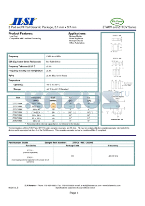 ZTACV-MX-20.000 datasheet - 2 Pad and 3 Pad Ceramic Package, 3.1 mm x 3.7 mm