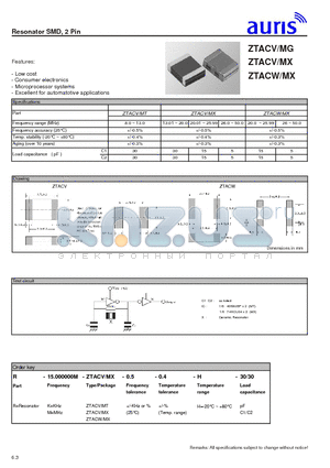 ZTAMG datasheet - Resonator SMD, 2 Pin