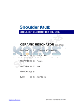 ZTACV_MT datasheet - CERAMIC RESONATOR