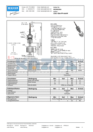 LS02-1B85-PP-5000W_DE datasheet - (deutsch) LS Level Sensor