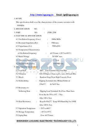 ZTB125M datasheet - ceramic resonator