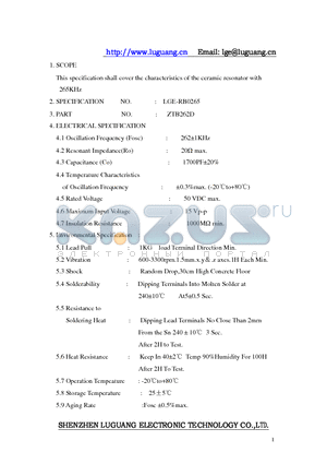 ZTB262D datasheet - ceramic resonator