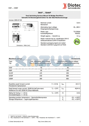 S40F datasheet - Fast Switching Surface Mount Si-Bridge-Rectifiers