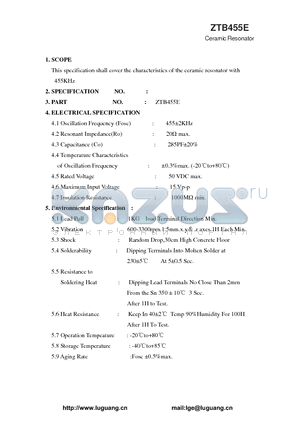 ZTB455E datasheet - Ceramic Resonator