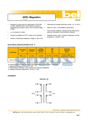 S560-6611-09 datasheet - ADSL Magnetics Tioga