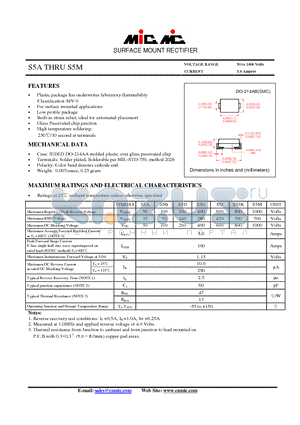 S5M datasheet - SURFACE MOUNT RECTIFIER