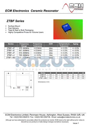 ZTBF datasheet - Electronics Ceramic Resonator