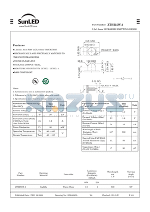 ZTHI55W-3 datasheet - 3.2x1.6mm INFRARED EMITTING DIODE