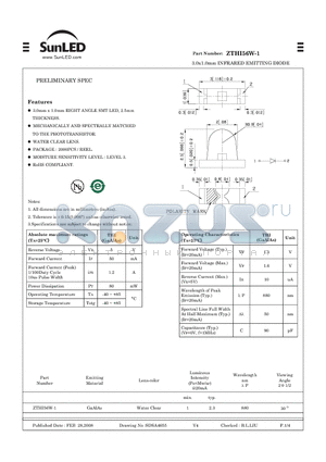 ZTHI56W-1 datasheet - 3.0x1.0mm INFRARED EMITTING DIODE