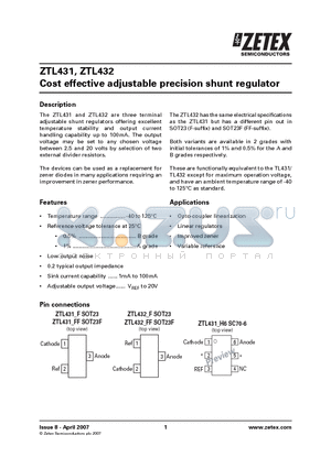 ZTL431 datasheet - Cost effective adjustable precision shunt regulator
