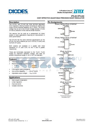 ZTL431 datasheet - COST EFFECTIVE ADJUSTABLE PRECISION SHUNT REGULATOR