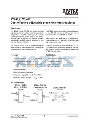 ZTL431ACSTZ datasheet - Cost effective adjustable precision shunt regulator