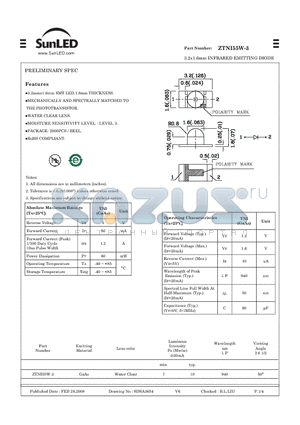 ZTNI55W-3 datasheet - 3.2x1.6mm INFRARED EMITTING DIODE