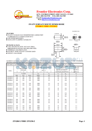 ZTS200-X datasheet - 1WATT SURFACE MOUNT ZENER DIODE