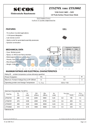 ZTS270X datasheet - 1.0 Watts Surface Mount Zener Diode