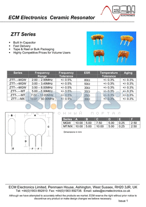 ZTT datasheet - Electronics Ceramic Resonator