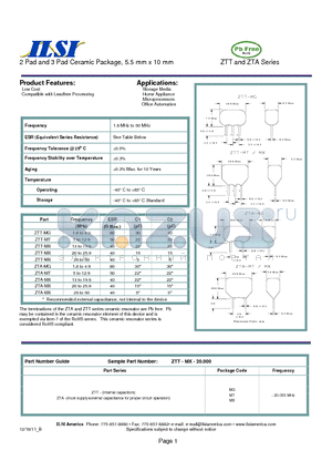 ZTT datasheet - 2 Pad and 3 Pad Ceramic Package, 5.5 mm x 10 mm