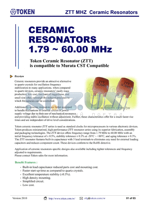 ZTT16.93MXP datasheet - ZTT MHZ Ceramic Resonators