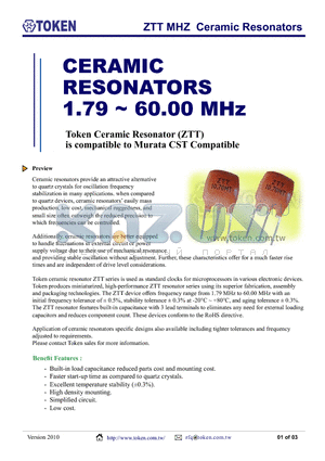 ZTT16.93MXTR datasheet - ZTT MHZ Ceramic Resonators