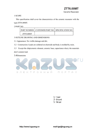 ZTT6.00MT datasheet - Ceramic Resonator