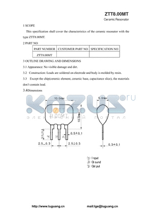 ZTT8.00MT datasheet - Ceramic Resonator