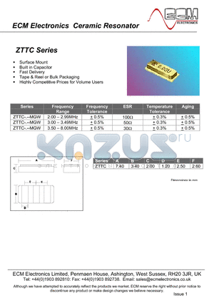 ZTTC datasheet - Electronics Ceramic Resonator