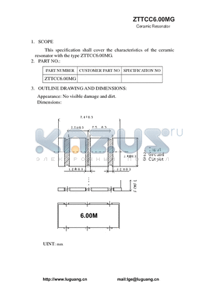 ZTTCC6.00MG datasheet - Ceramic Resonator