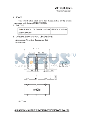 ZTTCC8.00MG datasheet - Ceramic Resonator