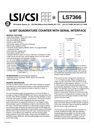 LS7366 datasheet - 32 BIT QUADRATURE COUNTER WITH SERIAL INTERFACE