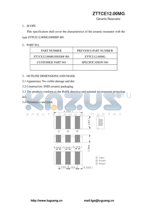 ZTTCE12.00MG datasheet - Ceramic Resonator