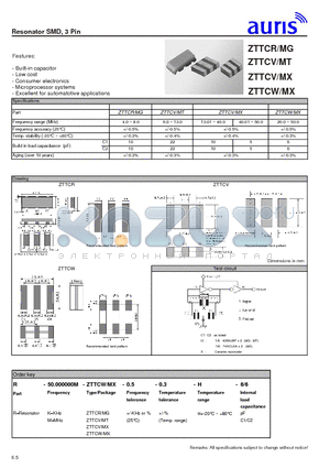 ZTTCV datasheet - Resonator SMD, 3 Pin