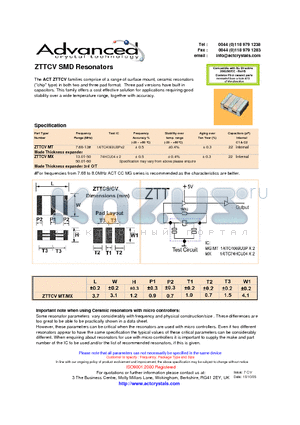 ZTTCV datasheet - SMD Resonators