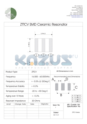 ZTTCV datasheet - Ceramic Resonator