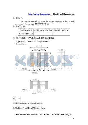 ZTTCW240MX datasheet - ceramic resonator