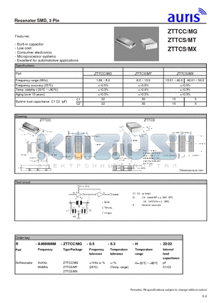 ZTTMG datasheet - Resonator SMD, 3 Pin