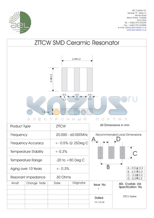 ZTTCW datasheet - Ceramic Resonator
