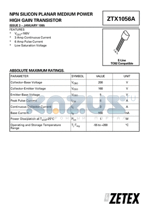 ZTX1056 datasheet - NPN SILICON PLANAR MEDIUM POWER HIGH GAIN TRANSISTOR