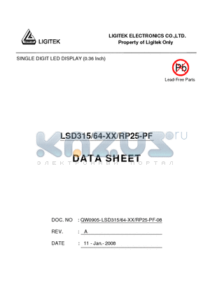LSD315-64-XX-RP25-PF datasheet - SINGLE DIGIT LED DISPLAY (0.36 Inch)