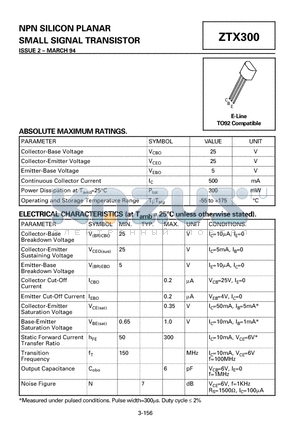 ZTX300 datasheet - NPN SILICON PLANAR SMALL SIGNAL TRANSISTOR