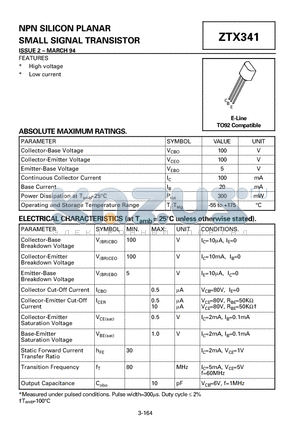 ZTX341 datasheet - NPN SILICON PLANAR SMALL SIGNAL TRANSISTOR