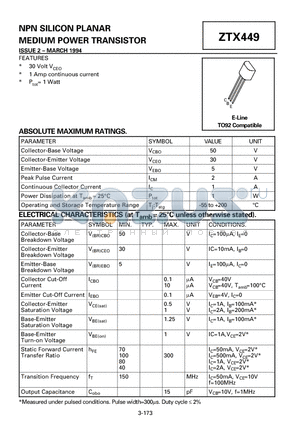 ZTX449 datasheet - NPN SILICON PLANAR MEDIUM POWER TRANSISTOR