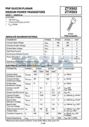 ZTX553 datasheet - PNP SILICON PLANAR MEDIUM POWER TRANSISTORS