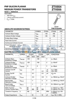 ZTX555 datasheet - PNP SILICON PLANAR MEDIUM POWER TRANSISTORS