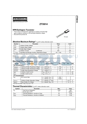 ZTX614 datasheet - NPN Darlington Transistor