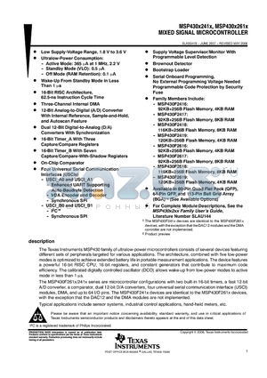 MSP430X241X_08 datasheet - MIXED SIGNAL MICROCONTROLLER