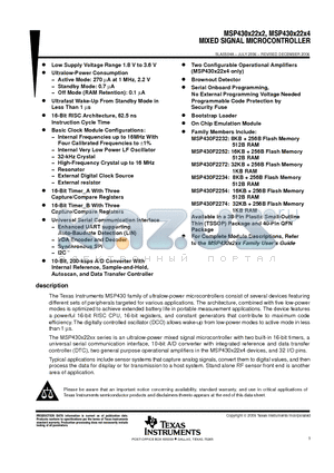 MSP430X22X2_1 datasheet - MIXED SIGNAL MICROCONTROLLER