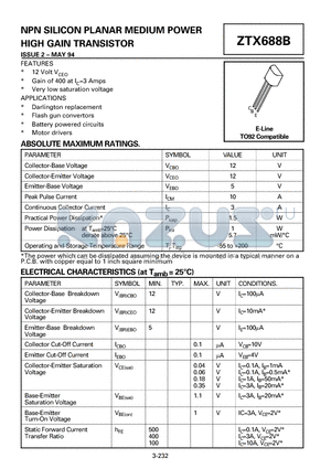 ZTX688 datasheet - NPN SILICON PLANAR MEDIUM POWER HIGH GAIN TRANSISTOR